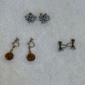 Vintage Screw Back Trio Lot Statement Earring Bundle